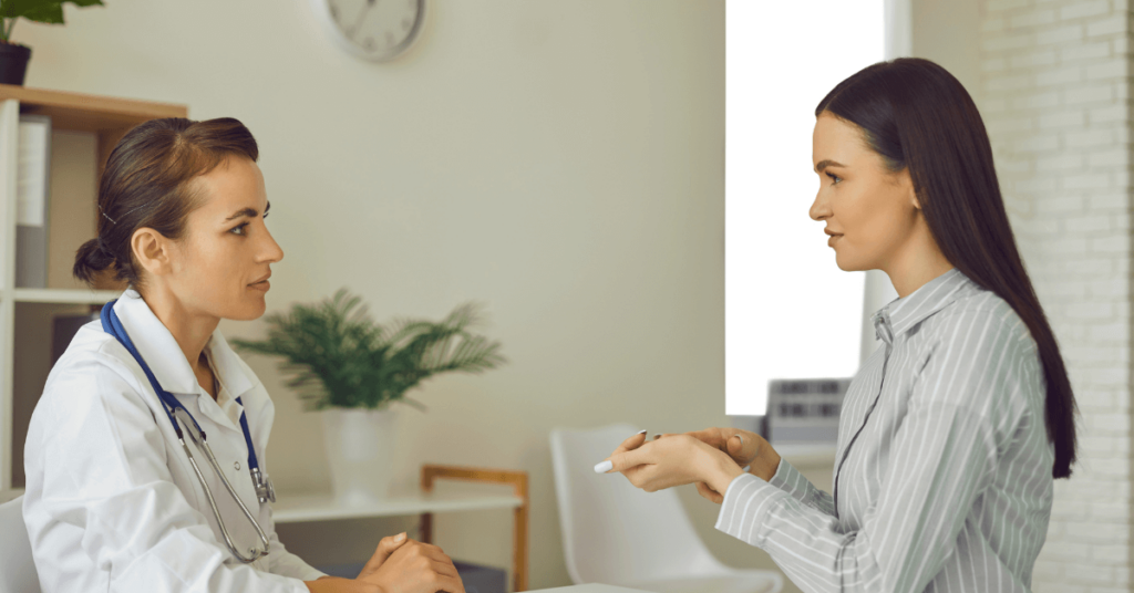 patient consulting with a healthcare professional before laser treatment.